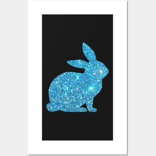 Light Blue Faux Glitter Easter Bunny Posters and Art